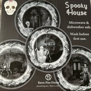 EATON FINE DINING Spooky House Halloween Salad Dessert Plates Set of 4 NIB